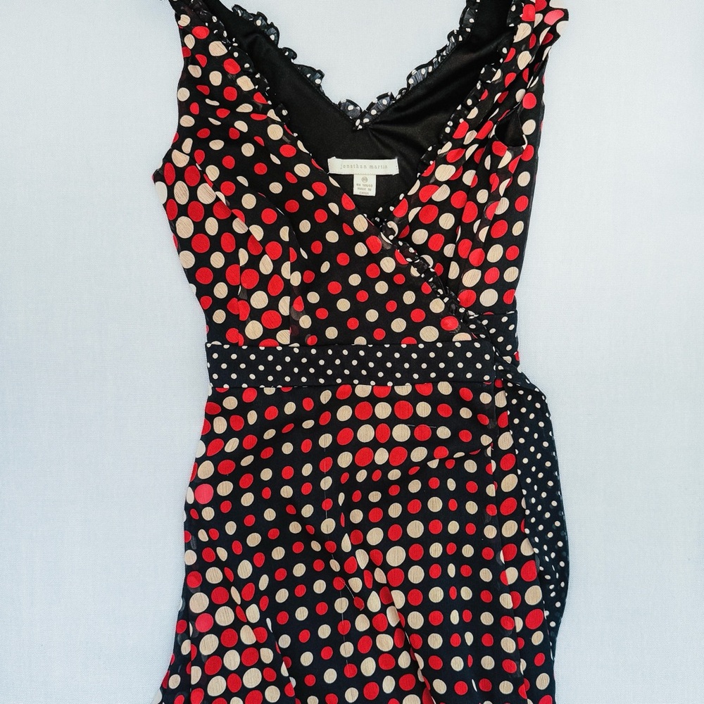 Vintage Y2K Polka Dot Ruffle Midi Wrap Dress by Jonathan Martin Coquette Retro